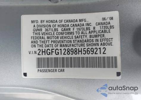 2008 Honda Civic Ex from USA, damaged, VIN 2HGFG12898H569212